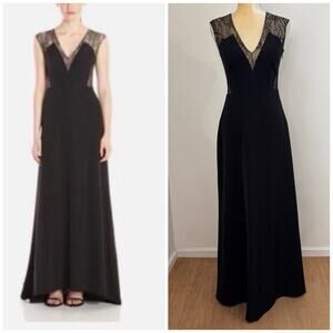 Aidan by Aidan Mattox Lace Inset Crepe Gown Size 2 Black Lined *Flaw